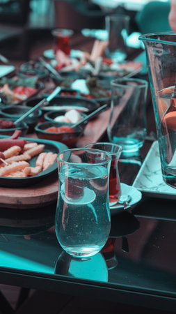 Fresh fruits and healthy foods for a morning mealの写真素材