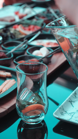 Traditional Turkish breakfast with fresh ingredientsの写真素材