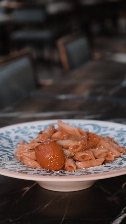 Tasty appetizing classic Italian pasta with a delicious sauce.の写真素材