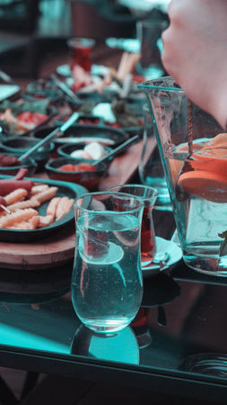 Traditional Turkish breakfast with fresh ingredientsの写真素材