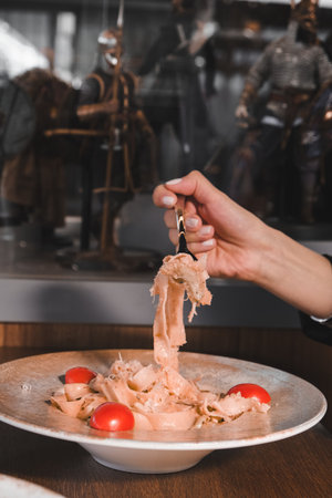 Tasty appetizing classic Italian pasta with a delicious sauce.の写真素材