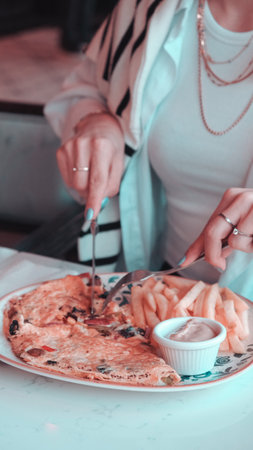 Delicious omlette and breakfast plate on the table.の写真素材