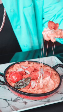 Tasty appetizing classic Italian pasta with a delicious sauce.の写真素材