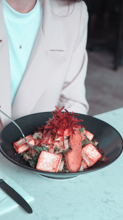 Fresh salad plate with mixed greensの写真素材