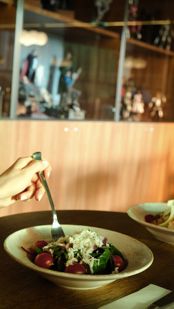 Fresh salad plate with mixed greensの写真素材