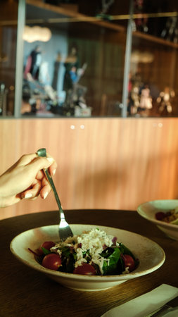 Fresh salad plate with mixed greensの写真素材