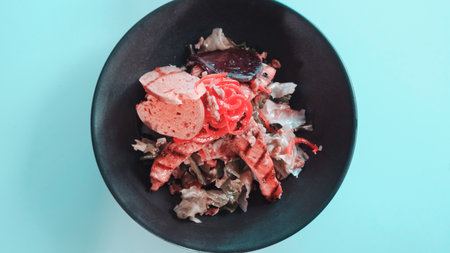 Fresh salad plate with mixed greensの写真素材