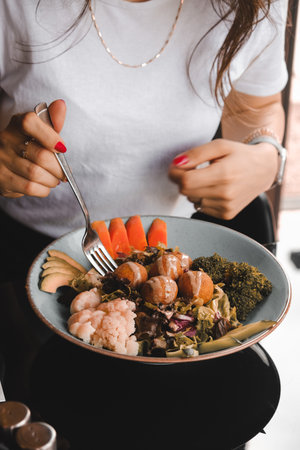 Fresh salad plate with mixed greensの写真素材