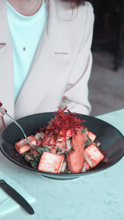 Fresh salad plate with mixed greensの写真素材