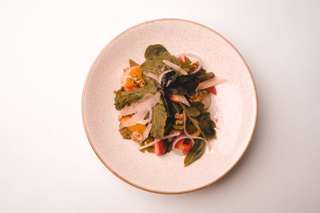 Fresh salad plate with mixed greensの写真素材
