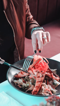 Fresh salad plate with mixed greensの写真素材