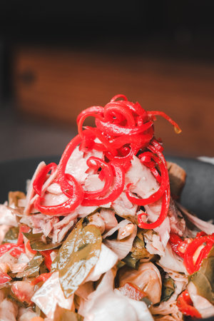 Fresh salad plate with mixed greensの写真素材