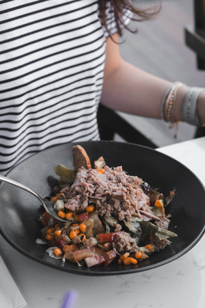 Fresh salad plate with mixed greensの写真素材