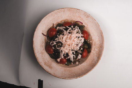 Fresh salad plate with mixed greensの写真素材