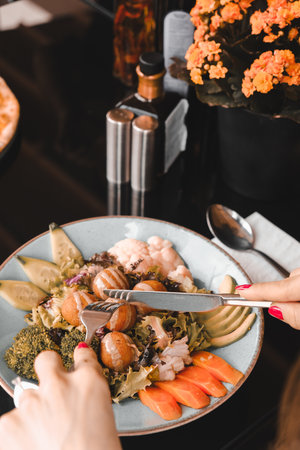 Fresh salad plate with mixed greensの写真素材