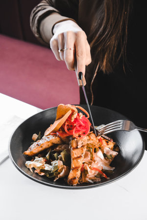 Fresh salad plate with mixed greensの写真素材