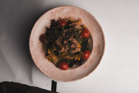 Fresh plate with mixed greensの写真素材