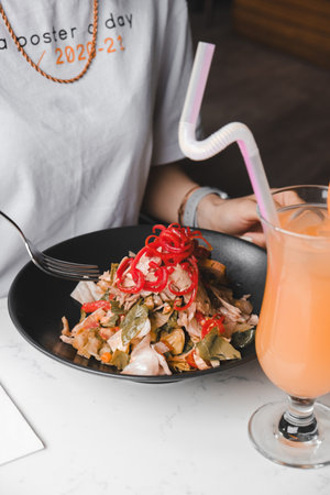 Fresh salad plate with mixed greensの写真素材