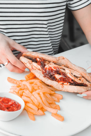 Delicious meat sandwich on the table