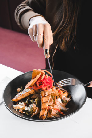 Fresh salad plate with mixed greensの写真素材