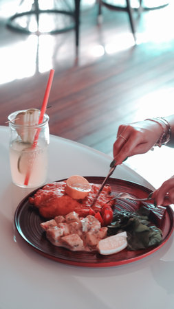 Delicious schnitzel served with french friesの写真素材