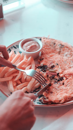 Delicious breakfast plate on the table.の写真素材
