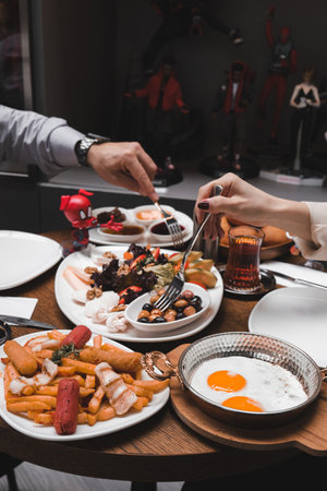 Colorful Turkish breakfast spread with regional specialtiesの写真素材