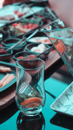 Colorful Turkish breakfast spread with regional specialtiesの写真素材