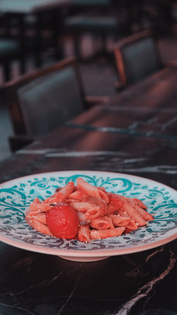 Tasty appetizing classic Italian pasta with a delicious sauce.の写真素材