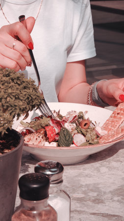 Fresh salad plate with mixed greensの写真素材