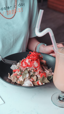 Fresh salad plate with mixed greensの写真素材