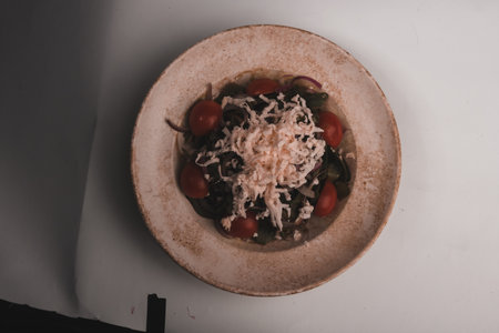 Fresh salad plate with mixed greensの写真素材