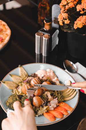 Fresh salad plate with mixed greensの写真素材