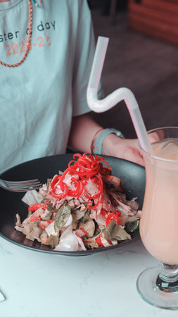 Fresh salad plate with mixed greensの写真素材