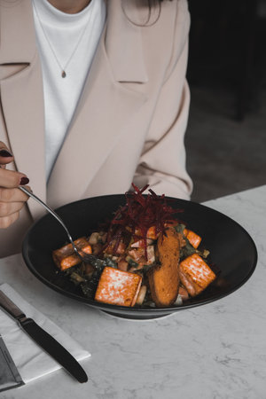 Fresh salad plate with mixed greensの写真素材