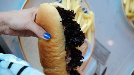 Delicious meat sandwich on the table