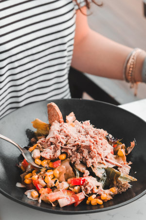 Fresh salad plate with mixed greensの写真素材