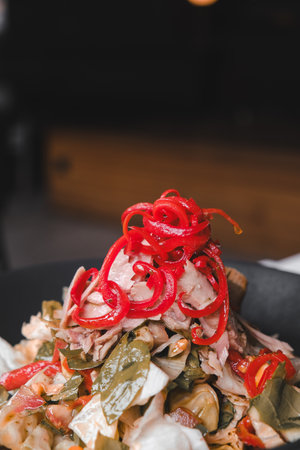 Fresh salad plate with mixed greensの写真素材