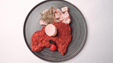 Delicious schnitzel served with french friesの写真素材