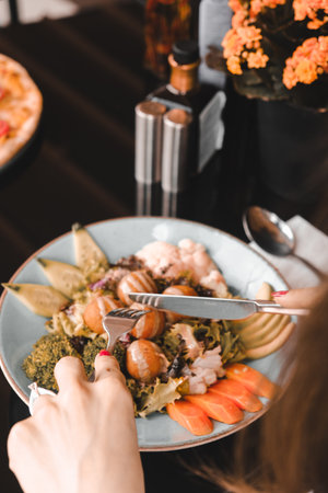 Fresh salad plate with mixed greensの写真素材