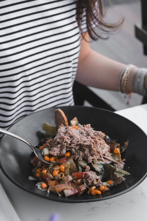 Fresh salad plate with mixed greensの写真素材