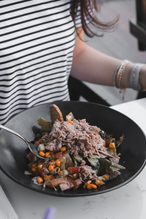 Fresh salad plate with mixed greensの写真素材