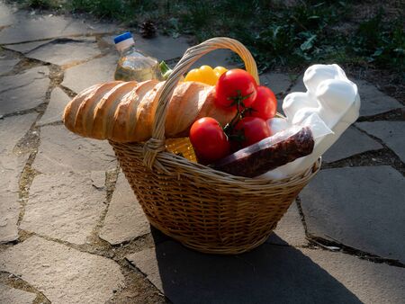 Close-up of a basket of food for vulnerable people.の写真素材