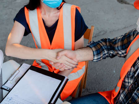 Professional construction team and architect made a handshake dealの写真素材