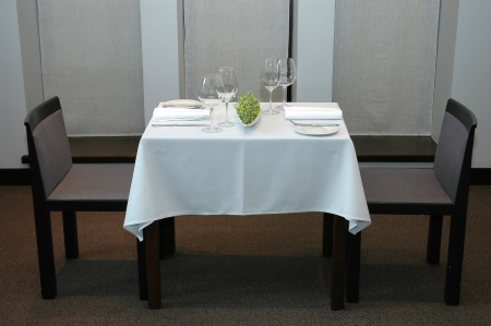 Served restaurant table for twoの写真素材