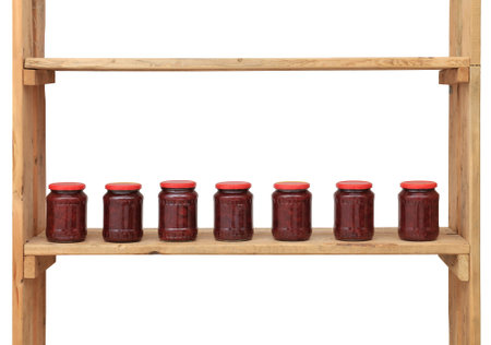 Seven jam jar in shelf