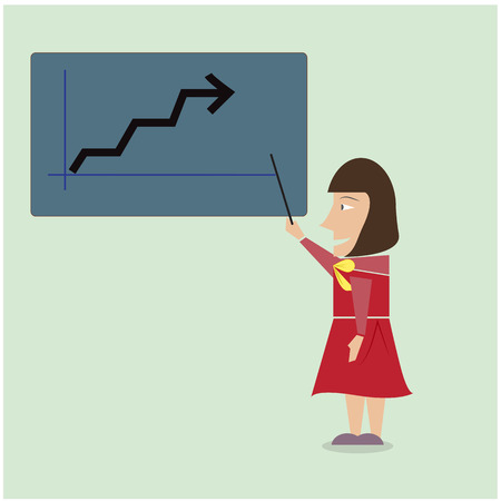 Woman with growth chart on presentation, business and finance concept. Vector illustrationのイラスト素材