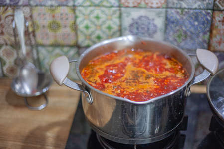 Ukrainian borsch. Ukrainian food. Red soupの写真素材