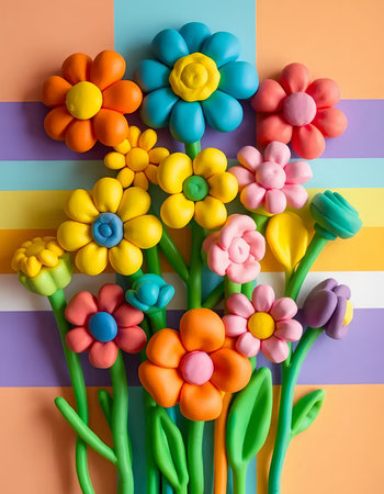 New Colorful Clay Flower Meadow Textured Artの素材