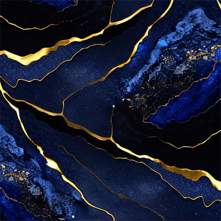 Elegant abstract background with gold and dark blue marble texture.Abstract fluid art with swirling deep blue dark purple and gold patterns glossy metallic texture resembling cosmic nebulaの素材